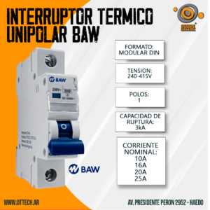 Llave Interruptor Termomagnetico Termica Unipolar Baw