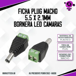 Ficha Plug Macho 5.5 X 2.1mm Bornera Led Camaras Cctv X100