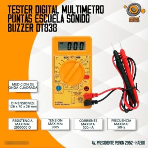 Tester Digital Multimetro Puntas Escuela Sonido Buzzer Dt838
