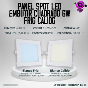 Panel Spot Led Embutir Cuadrado 6w Frio Calido