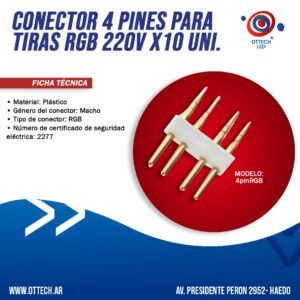 Conector De 4 Pines Macho Macho Para Tiras Rgb 220v X10 Uni.