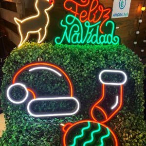 Cartel Neon Led Navidad, Gorro, Reno, Baston, Media, Bola