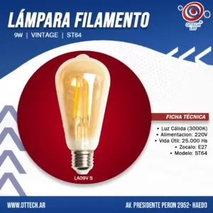 Lampara Led Filamento Vintage 9w St64