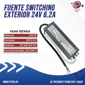 Fuente Switching Metalica 24v 6.2a 150w Exterior Led Ip67