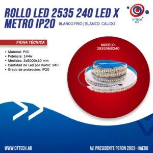 Tira Rollo Led 3528 2835 5mts 240 Led X Mt Ip20 Interior