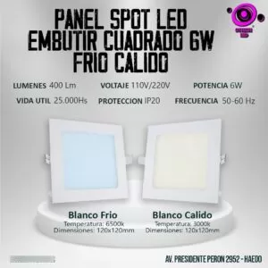 Panel Spot Led Embutir Cuadrado 6w Frio Calido