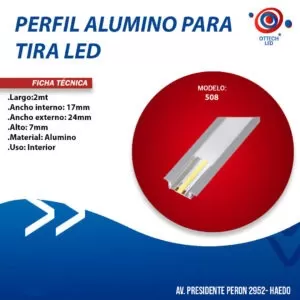 Perfil Aluminio Para Tira Led 17×7 Embutir 2mts Con Tapa